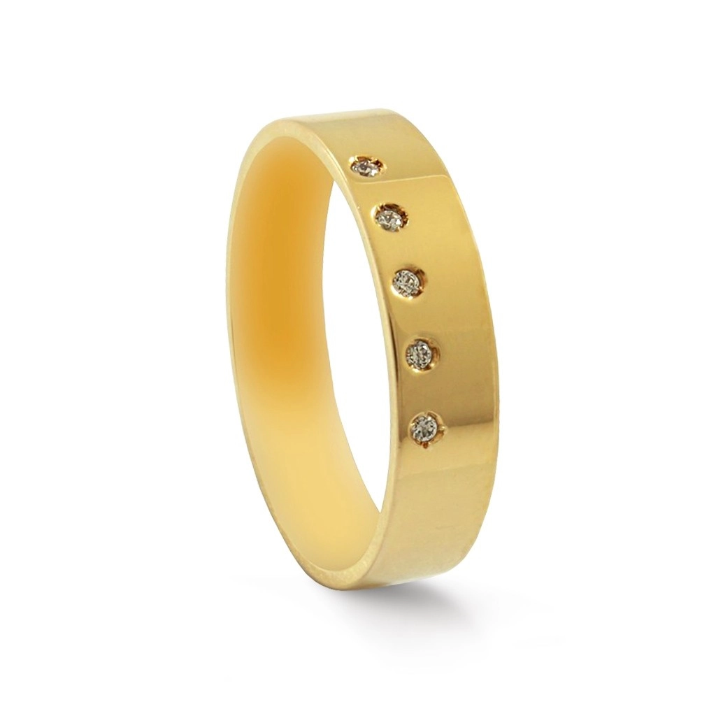 Aliança de Casamento em Ouro 18K com Cinco Brilhantes