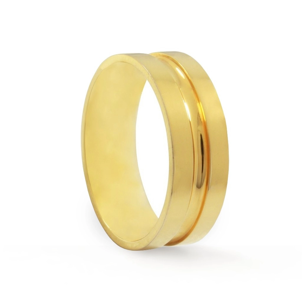 Aliança de Casamento em Ouro 18K com Friso 7 mm