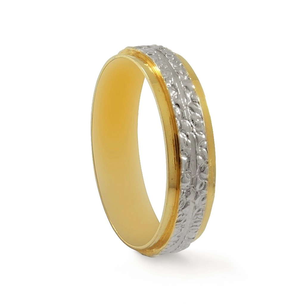 Aliança de Ouro 18K e Branco com Friso Trabalhado