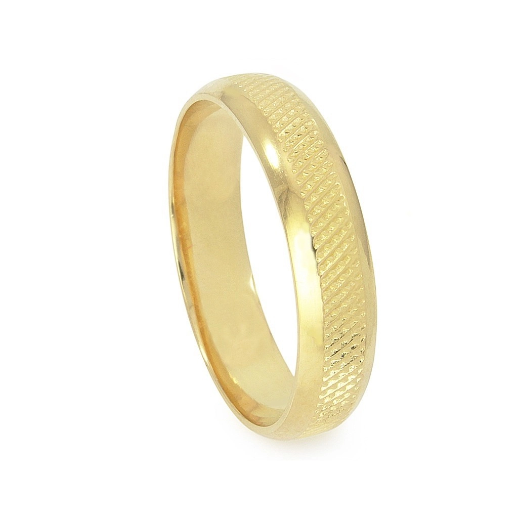 Aliança de Ouro 18k Luxury Bold com Recartilhado