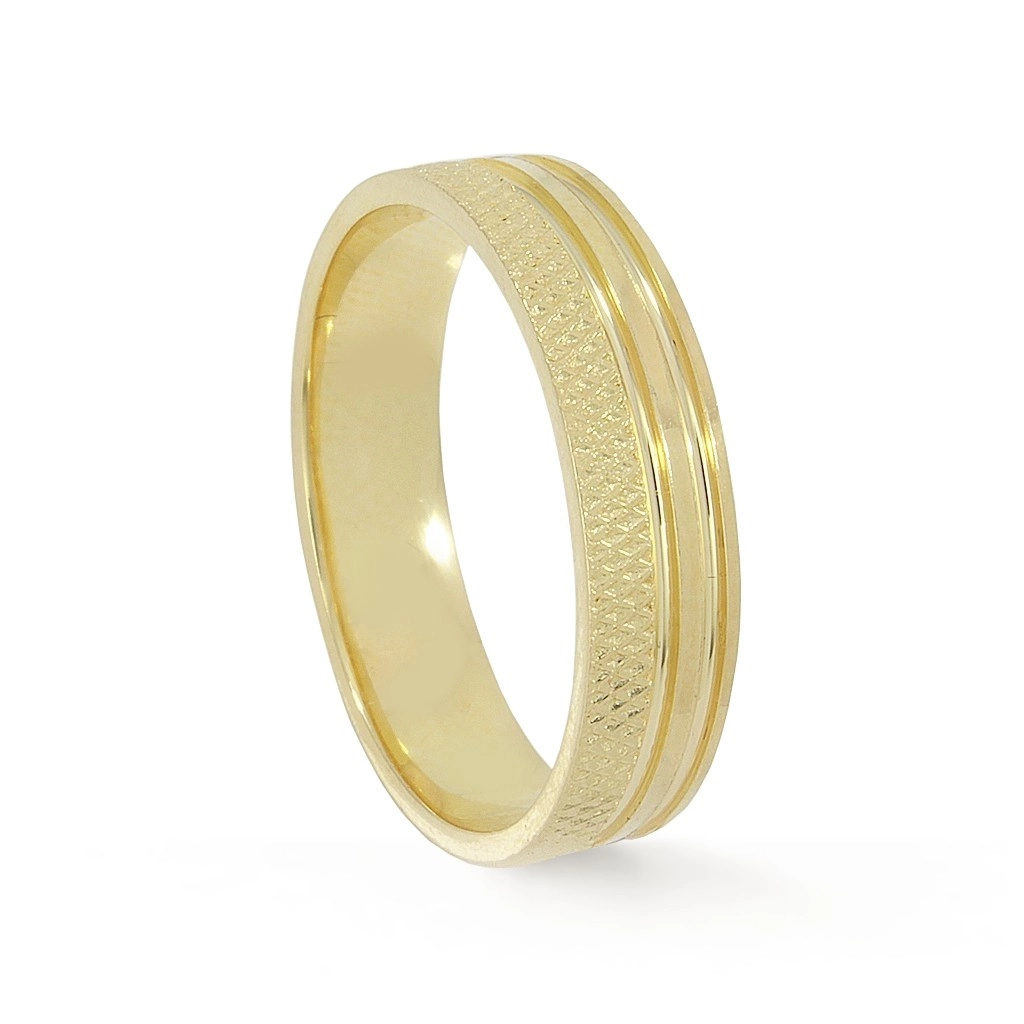 Aliança de Ouro 18k Luxury Bold com Trabalhado Central