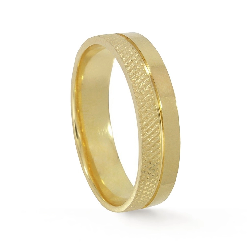 Aliança de Ouro 18k Luxury com Friso e Recartilhado na Lateral