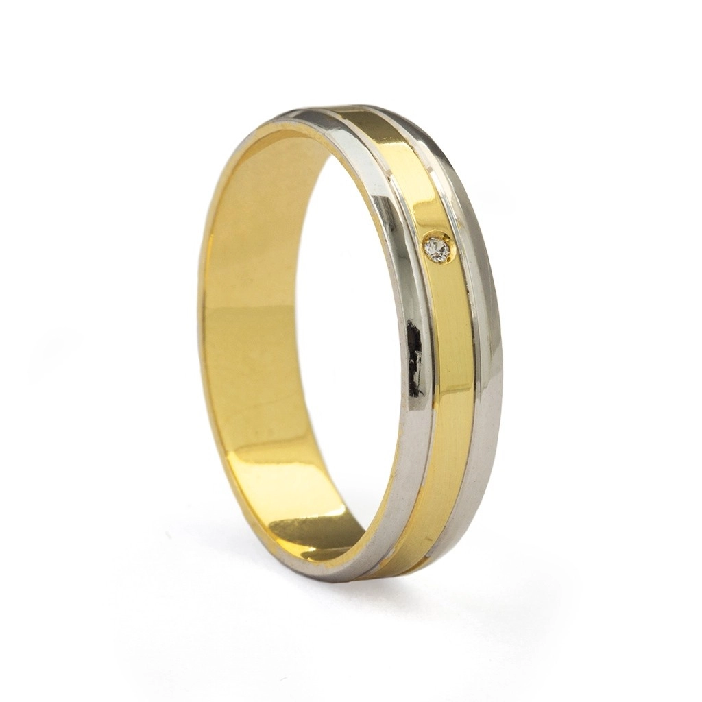 Aliança de Ouro 18K Polido com Ouro Branco e Brilhante