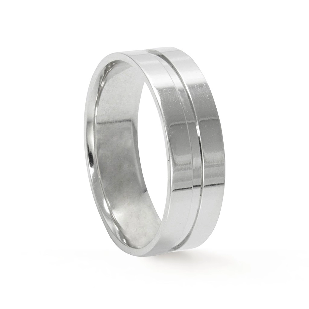 Aliança de Ouro Branco 18K com Friso