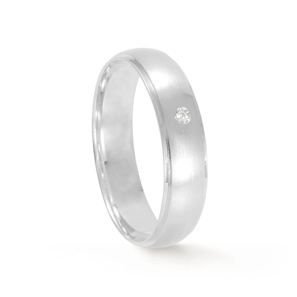 Aliança de Ouro Branco 18K Fosca com Brilhante