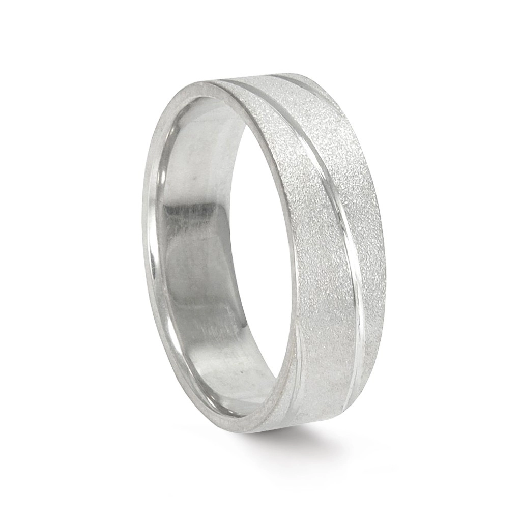 Aliança de Ouro Branco 18K Fosca com Friso