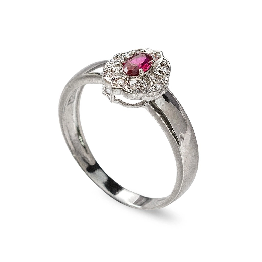 Anel de Formatura em Ouro 18k Branco com Zircônia Oval