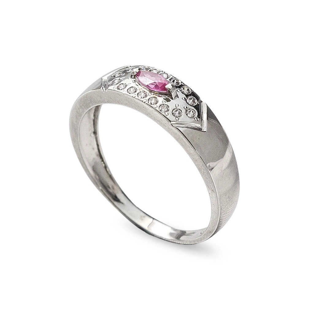 Anel de Formatura em Ouro 18k Branco Retangular com Zircônia Navete