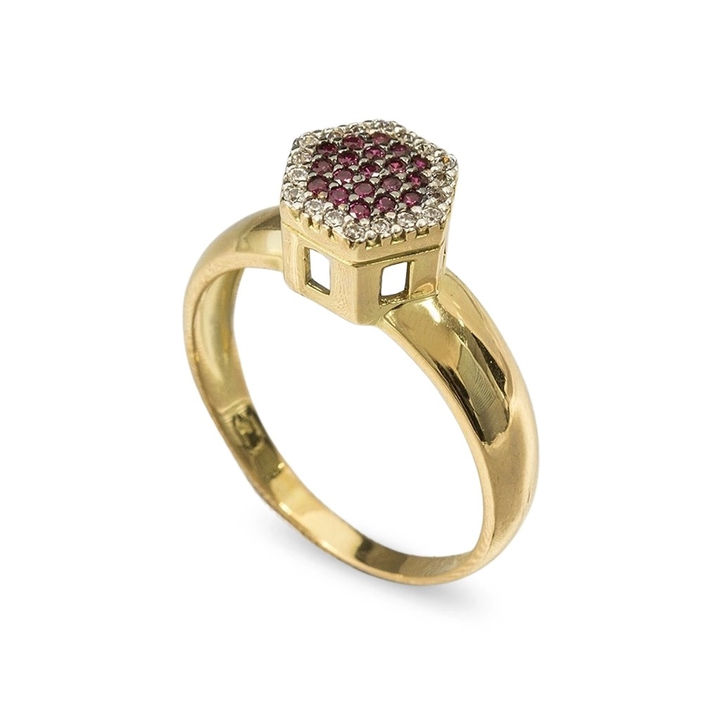 Anel de Formatura em Ouro 18k Hexágono com Zircônia