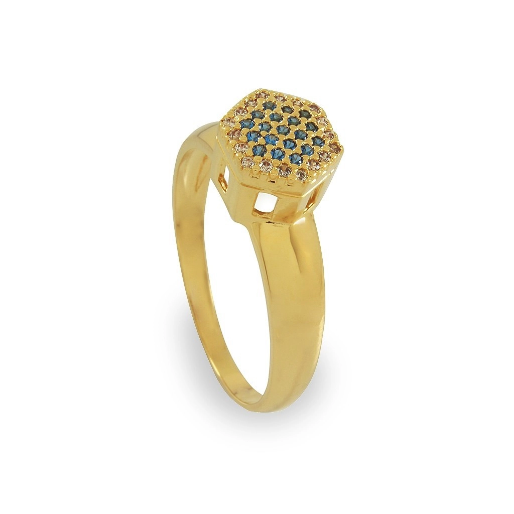 Anel de Formatura em Ouro 18k Hexágono com Zircônias
