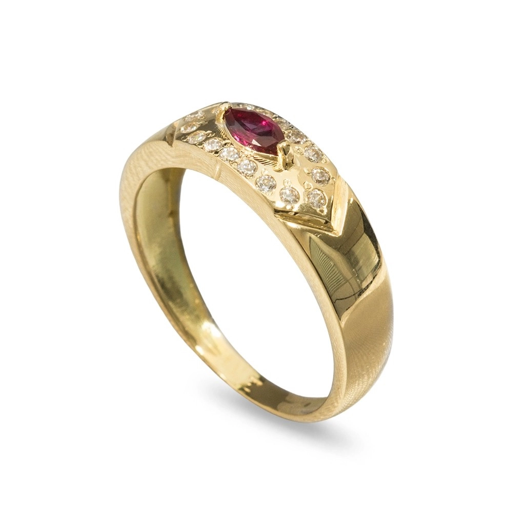 Anel de Formatura em Ouro 18k Retangular com Zircônia Navete