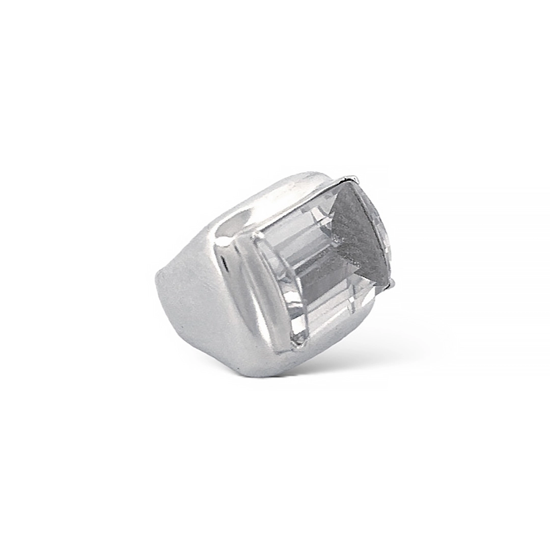Anel de Prata com Zircônia Cristal Retangular