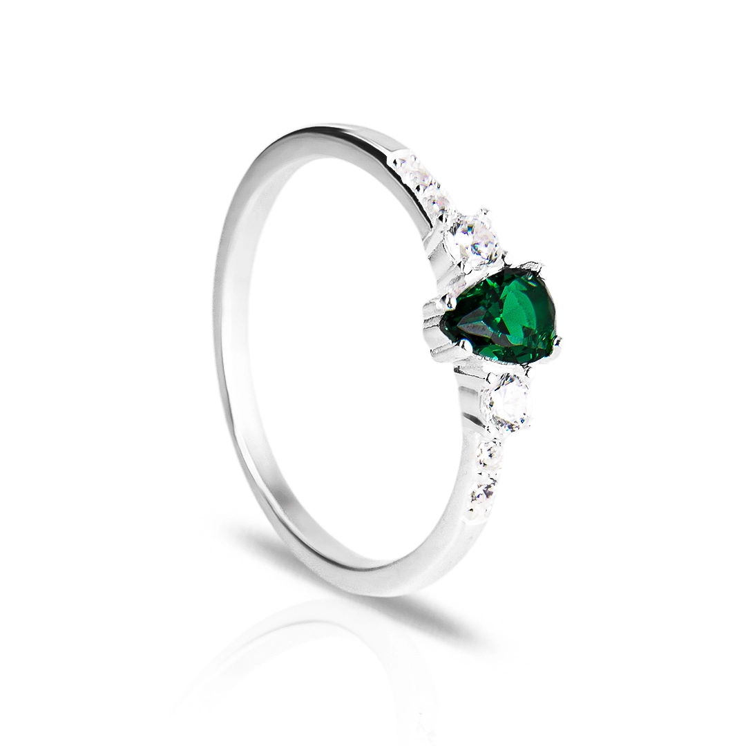 Anel de Prata Gota com Zircônias Cristal e Esmeralda