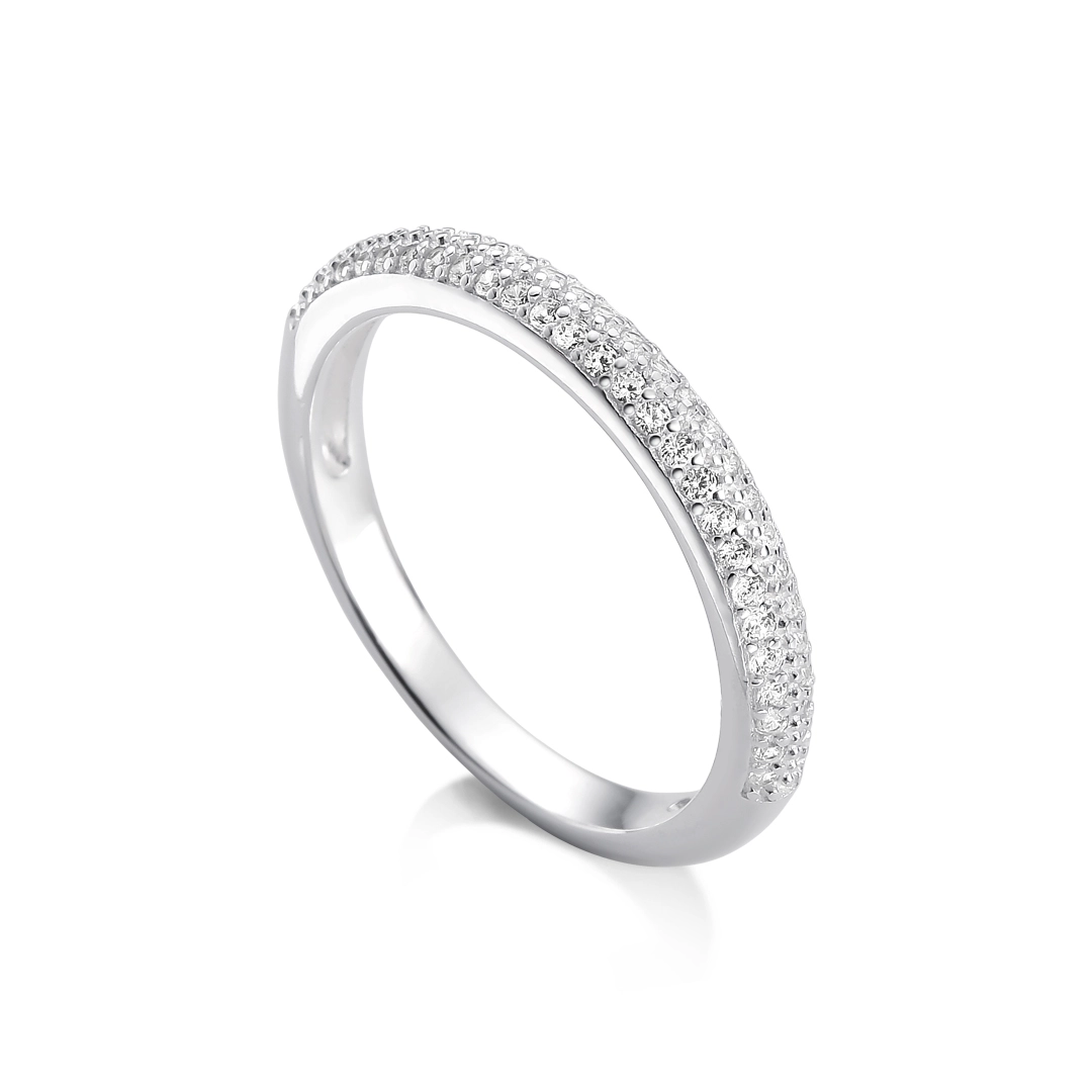 Anel De Prata Meia-Aliança com Zircônia Cristal 