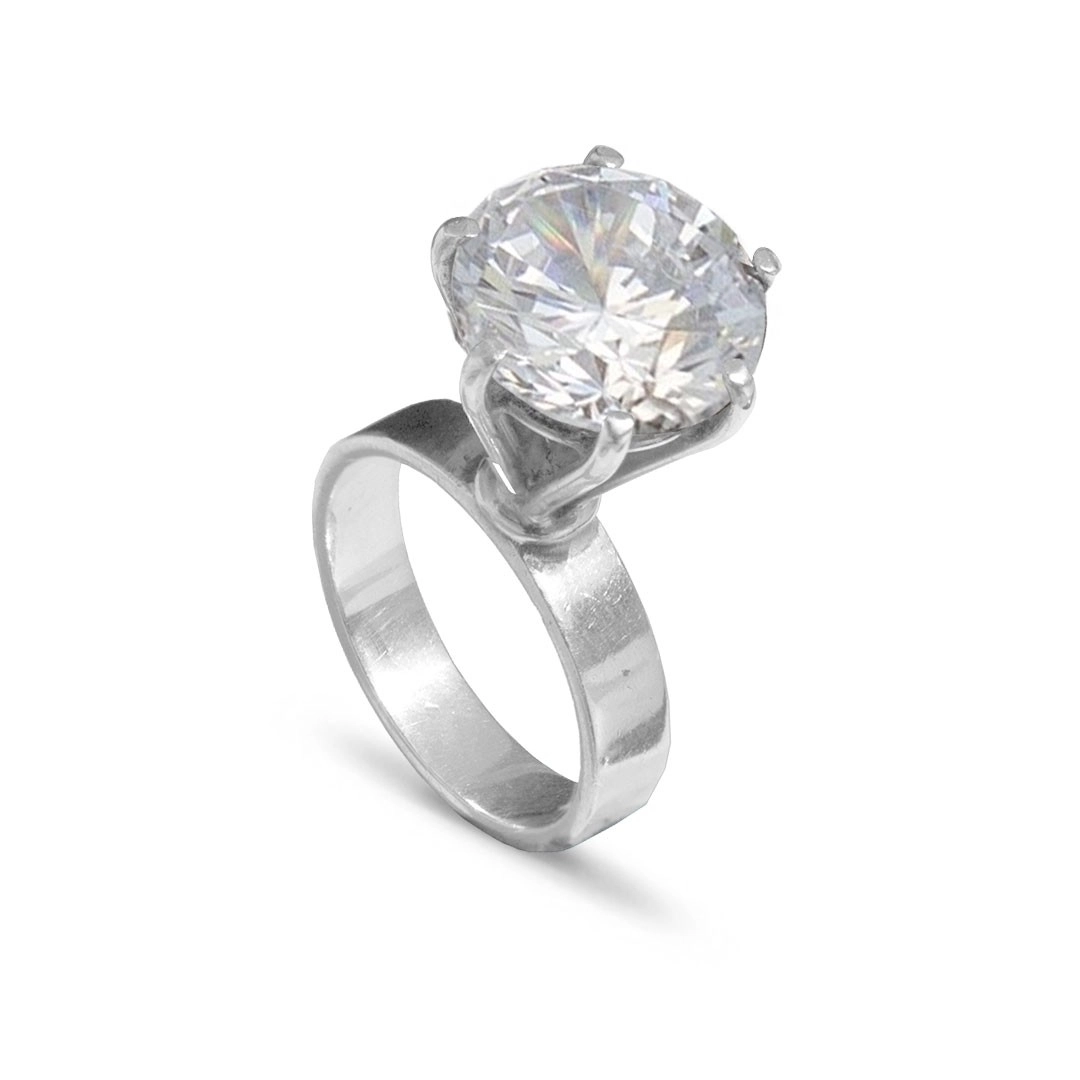 Anel de Prata Solitário com Zircônia Cristal