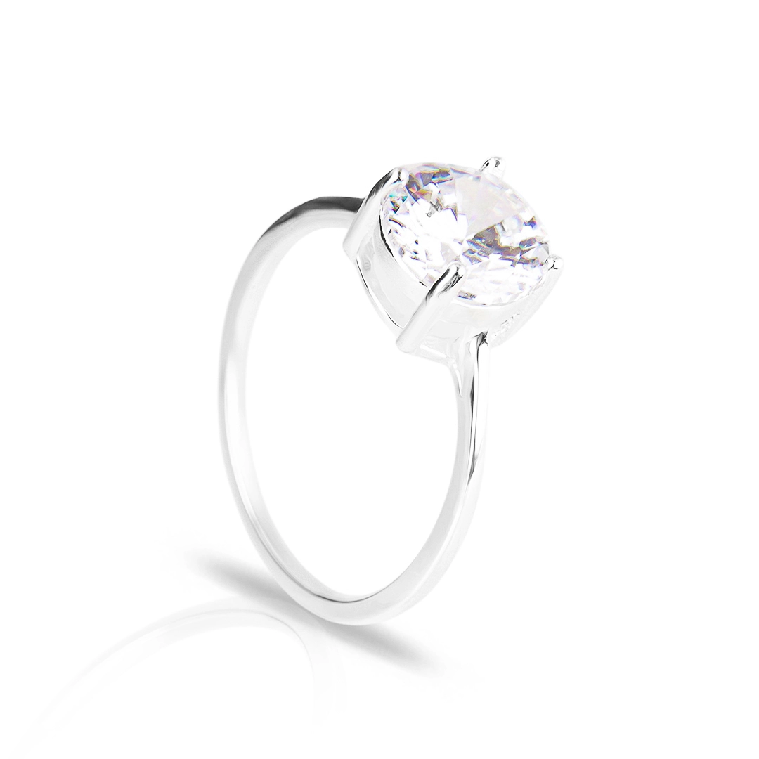 Anel de Prata Solitário com Zircônia Cristal