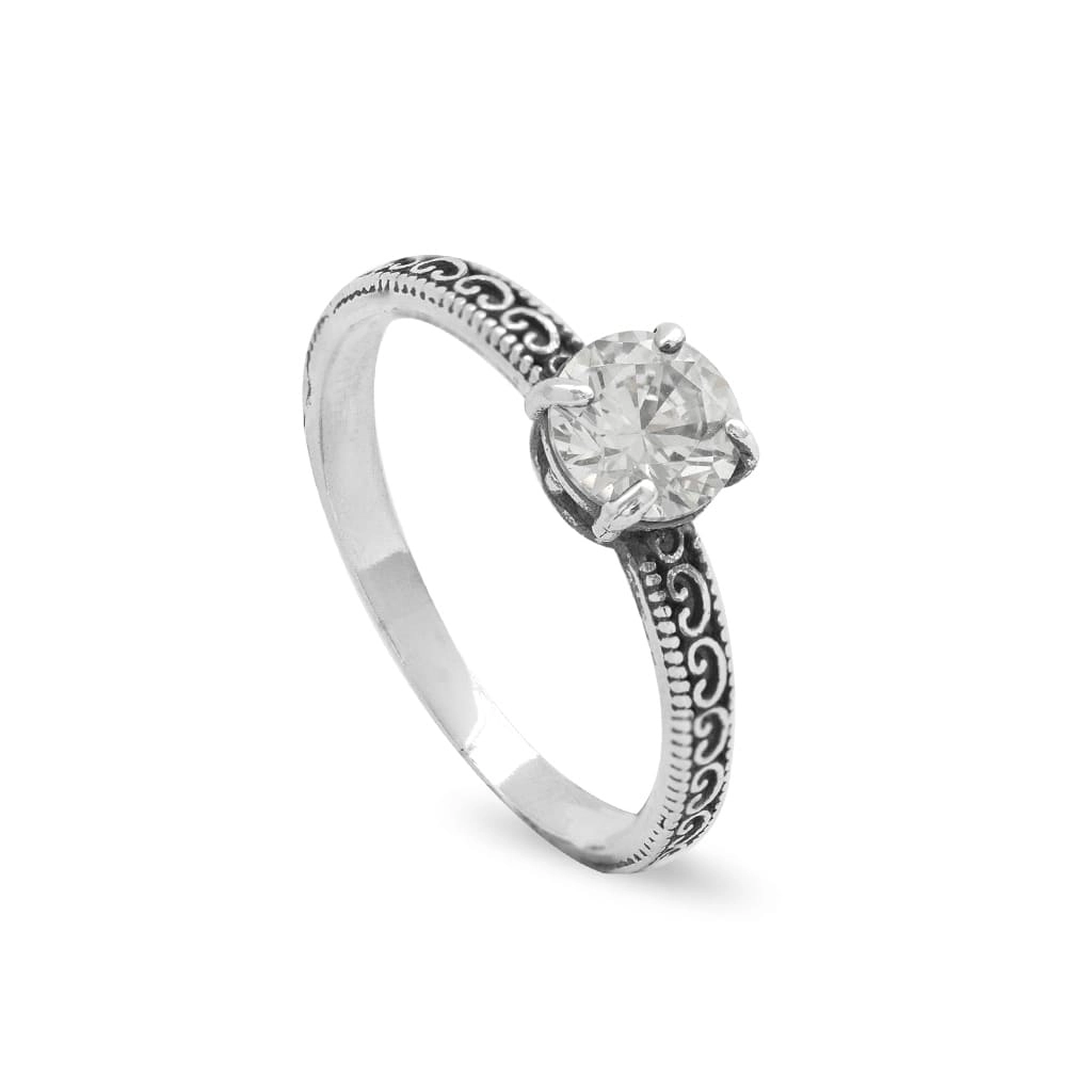 Anel De Prata Symbol Envelhecido Com Zircônia Cristal