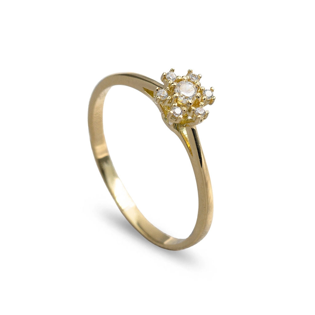 Anel em Ouro 18k com Flor em Zircônias Cristal