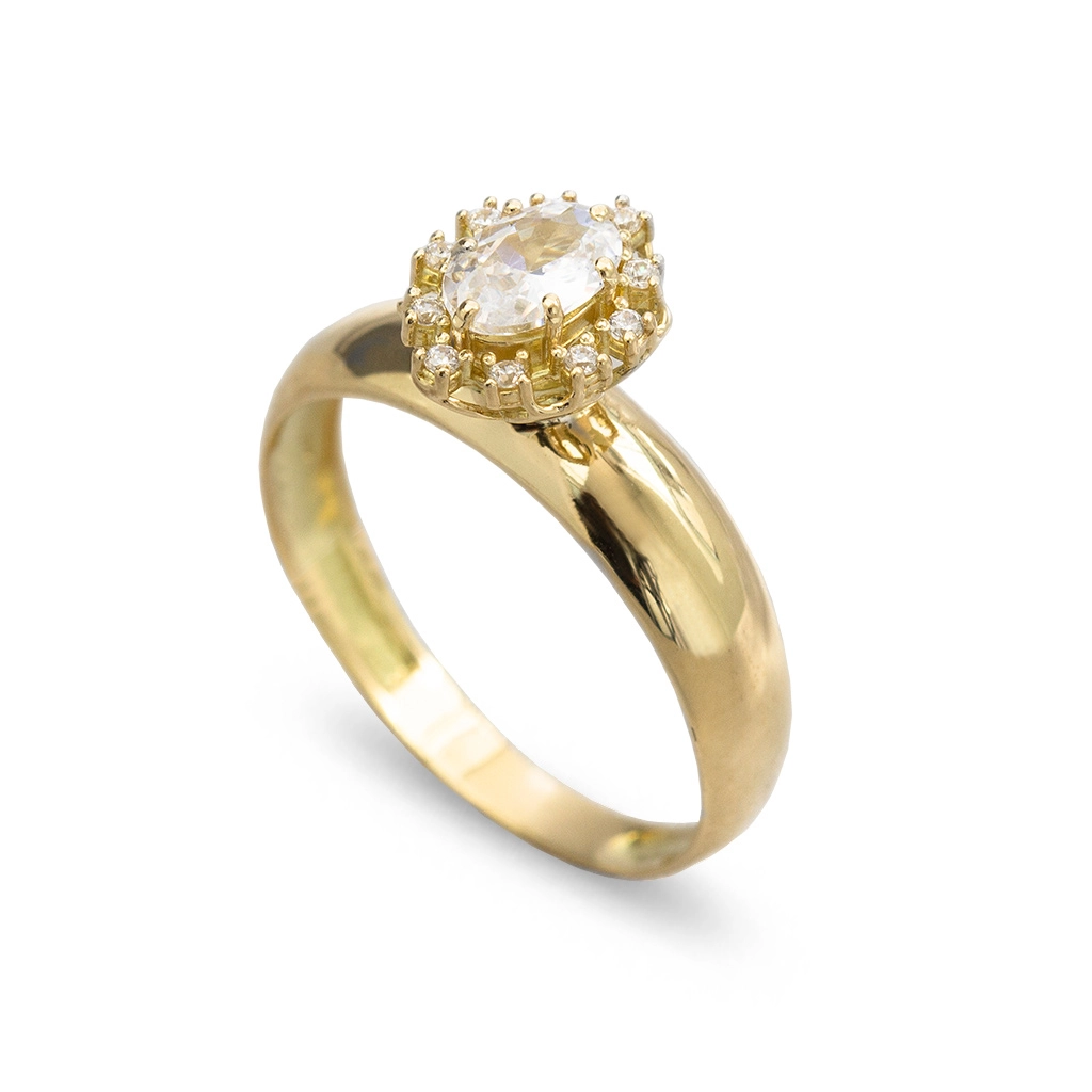 Anel em Ouro 18k com Zircônia Cristal Oval