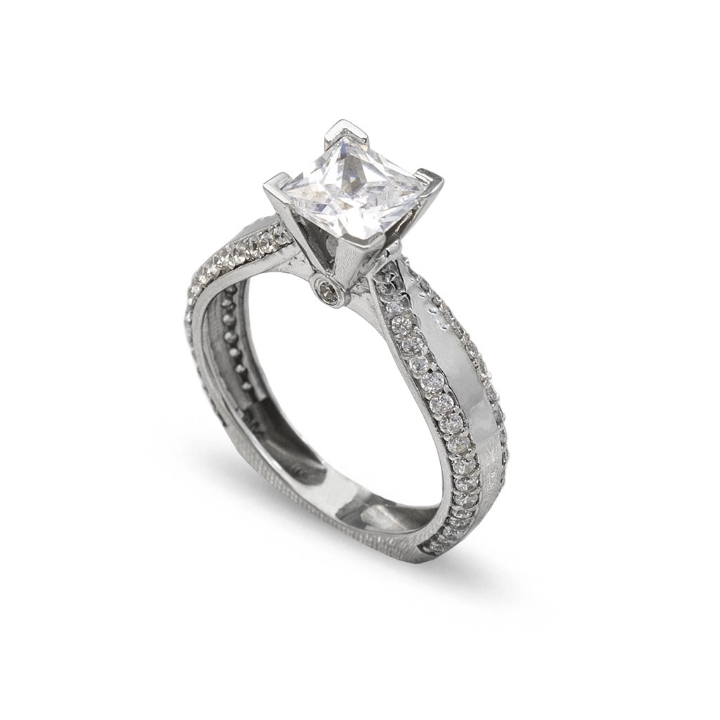 Anel em Ouro Branco 18k com Zircônia Cristal Quadrada