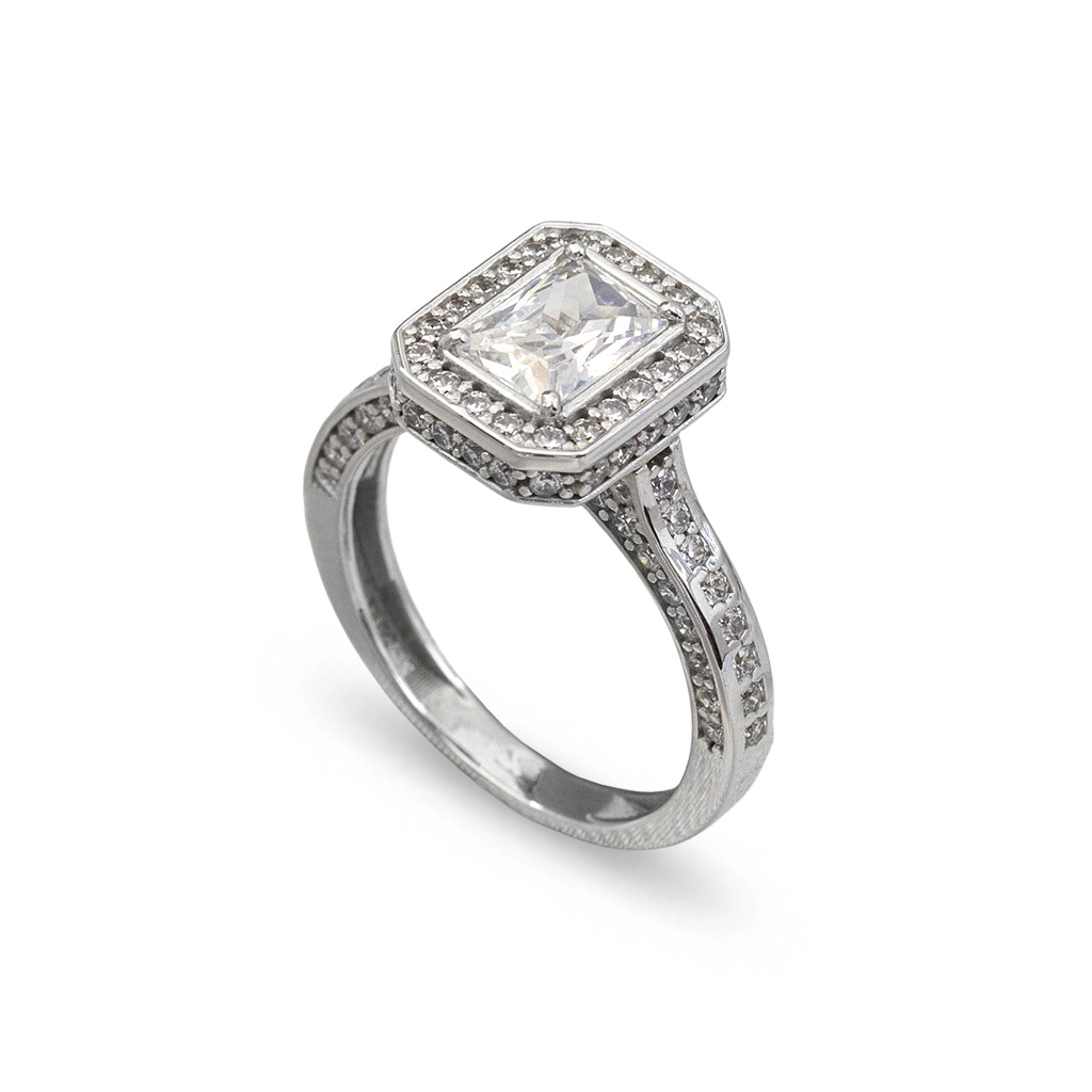 Anel em Ouro Branco 18k com Zircônia Cristal Retangular