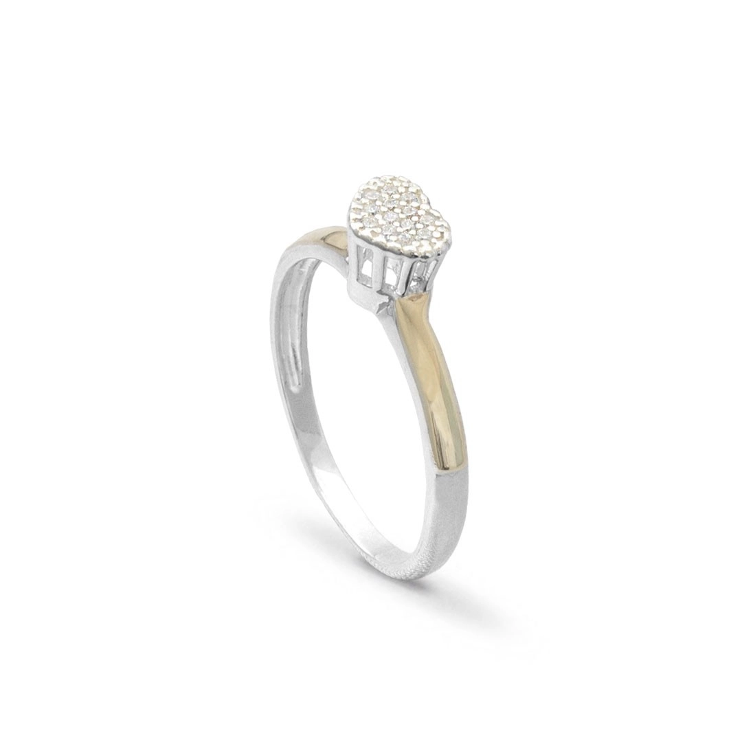 Anel em Prata Classic com Aplique em Ouro e Coração com Zircônia Cristal