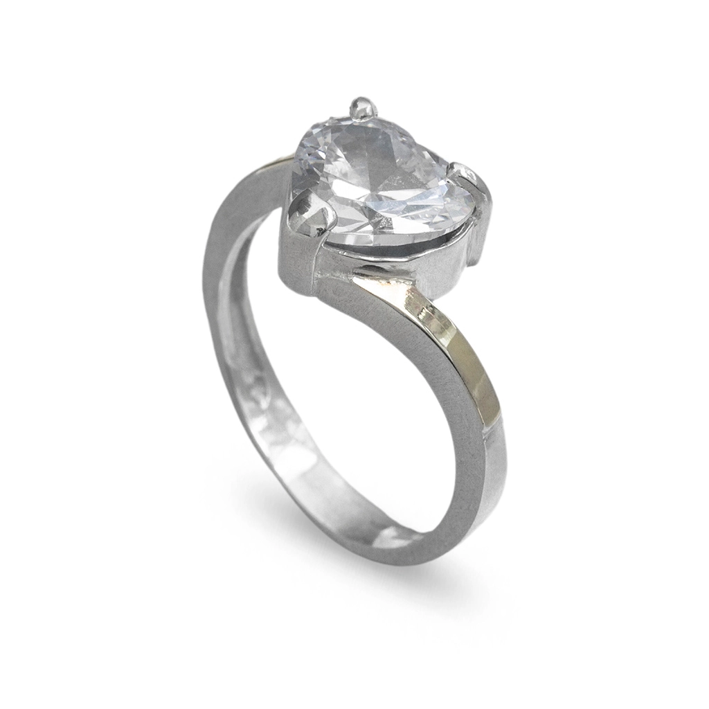 Anel em Prata Classic com Aplique em Ouro e Coração de Zircônia Cristal