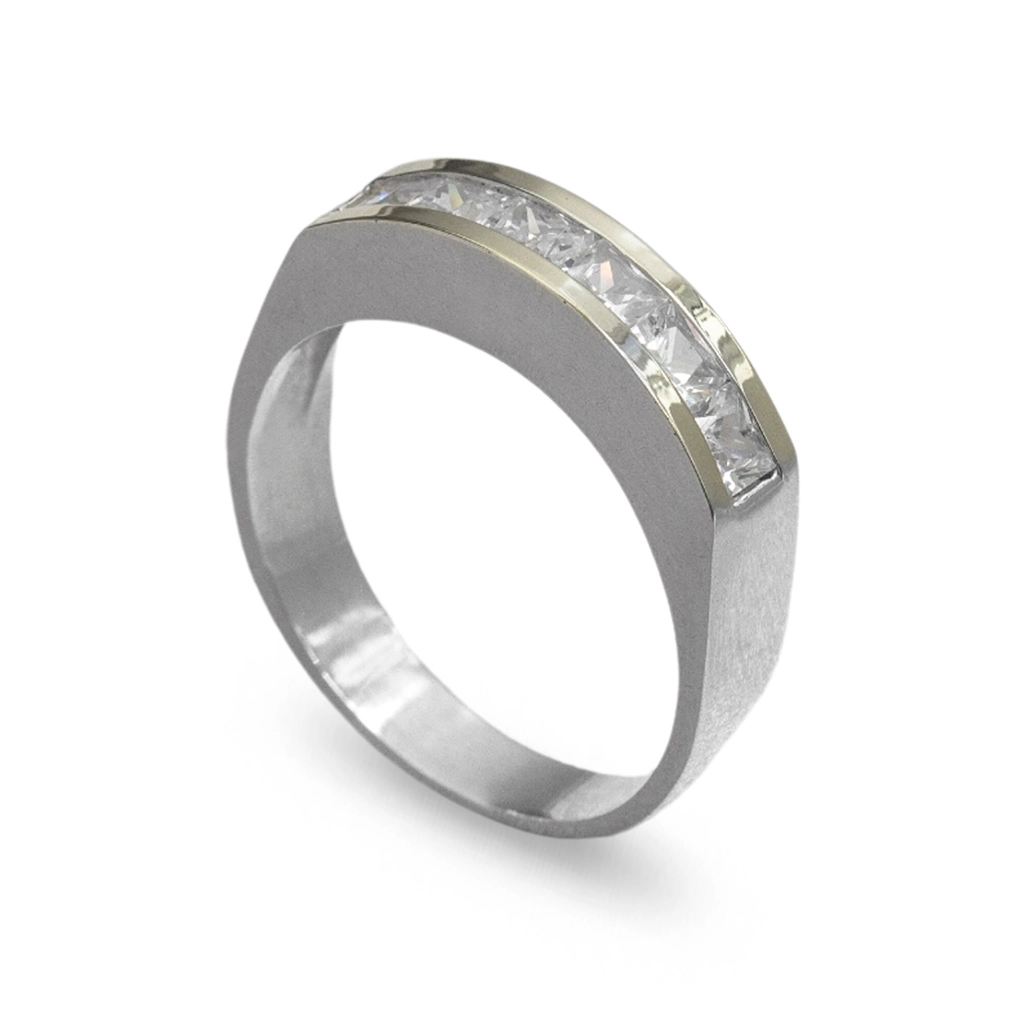 Anel em Prata Classic com Aplique em Ouro e Zircônia Cristal