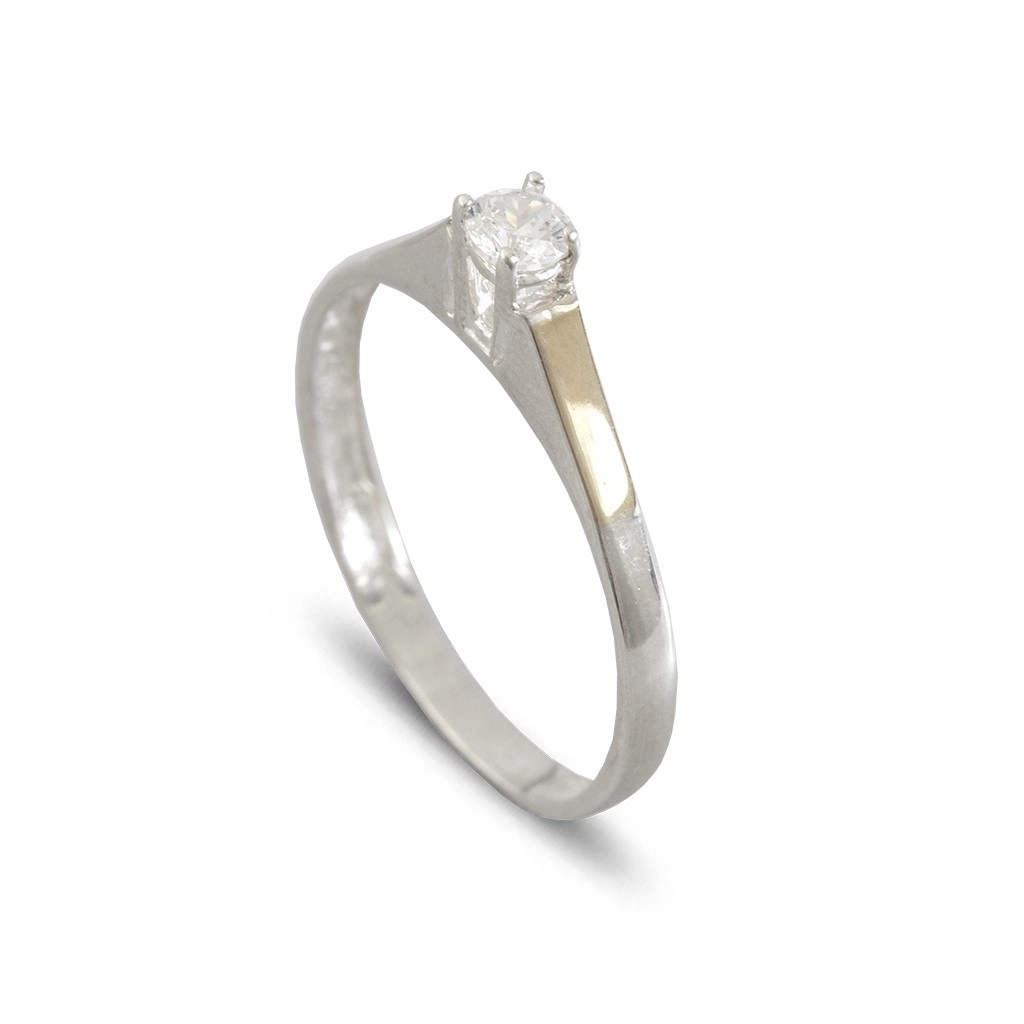 Anel em Prata Classic com Zircônia Cristal e Aplique em Ouro
