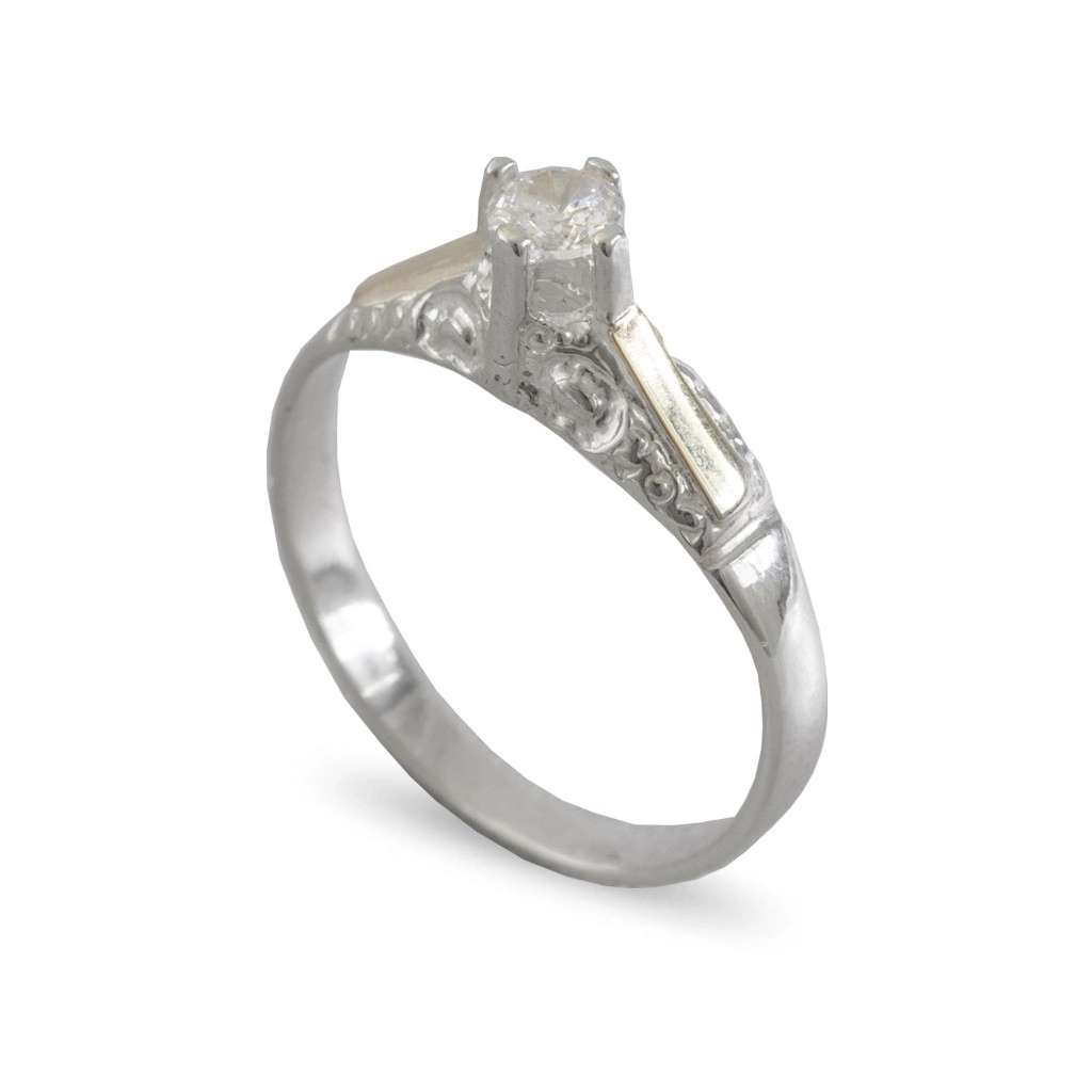 Anel em Prata Classic com Zircônia Cristal e Aplique em Ouro