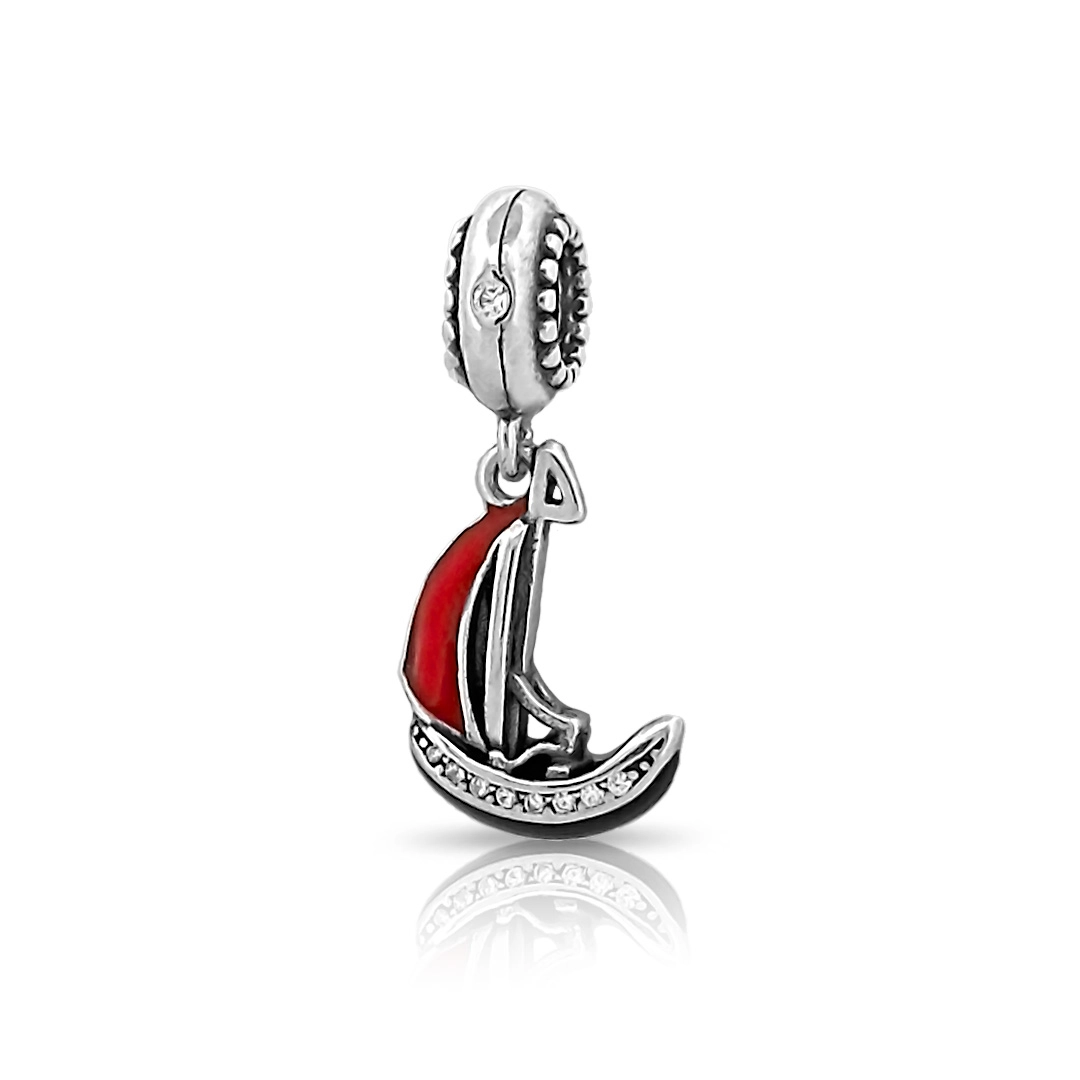  Berloque de Prata Balanço Veleiro Vermelho e Preto com Zircônias Cristal
