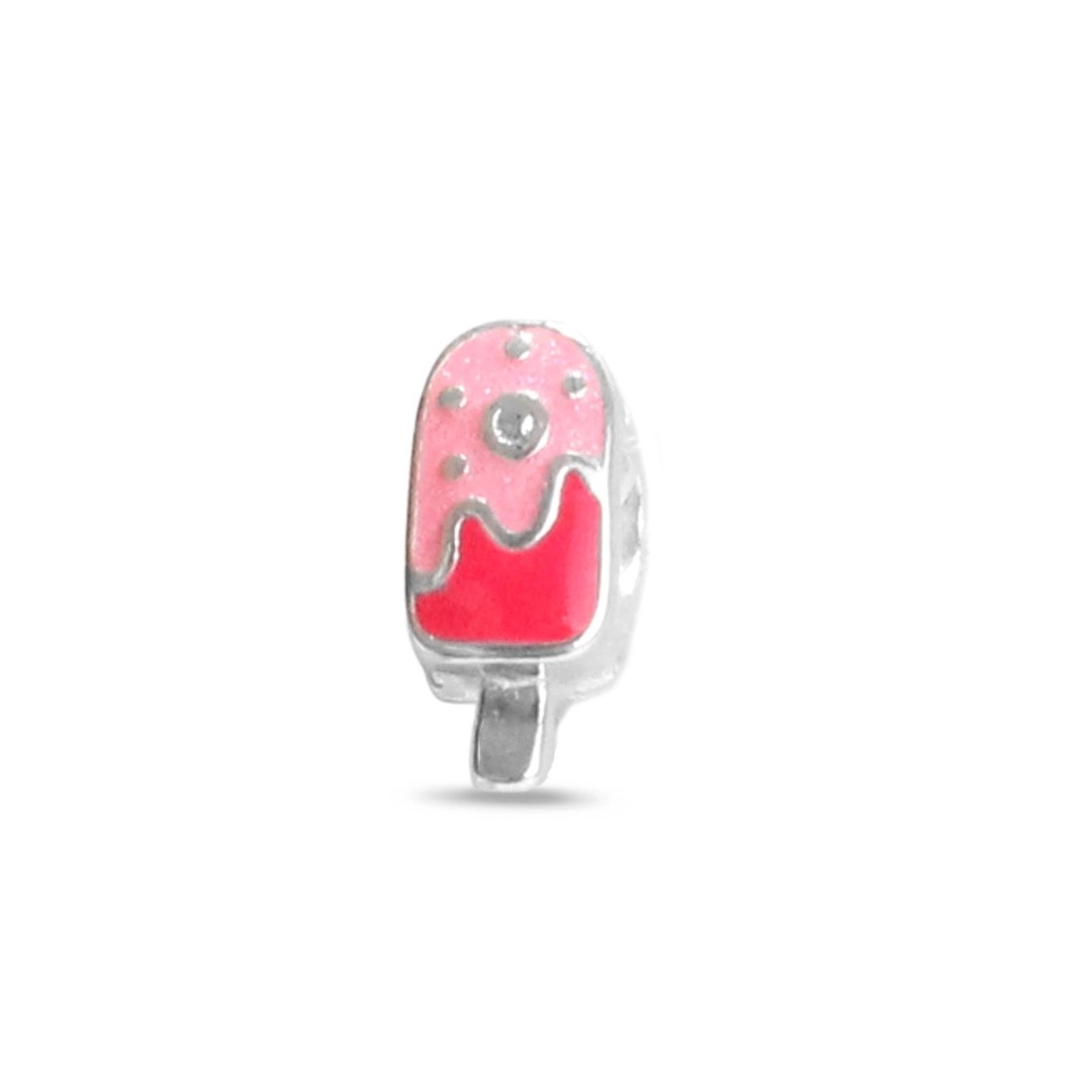 Berloque de Prata Leve com Picolé Rosa Esmaltado