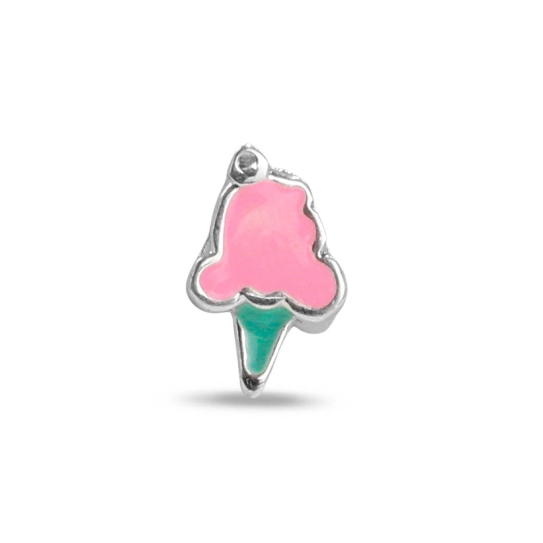 Berloque de Prata Leve com Sorvete Rosa e Verde Esmaltado