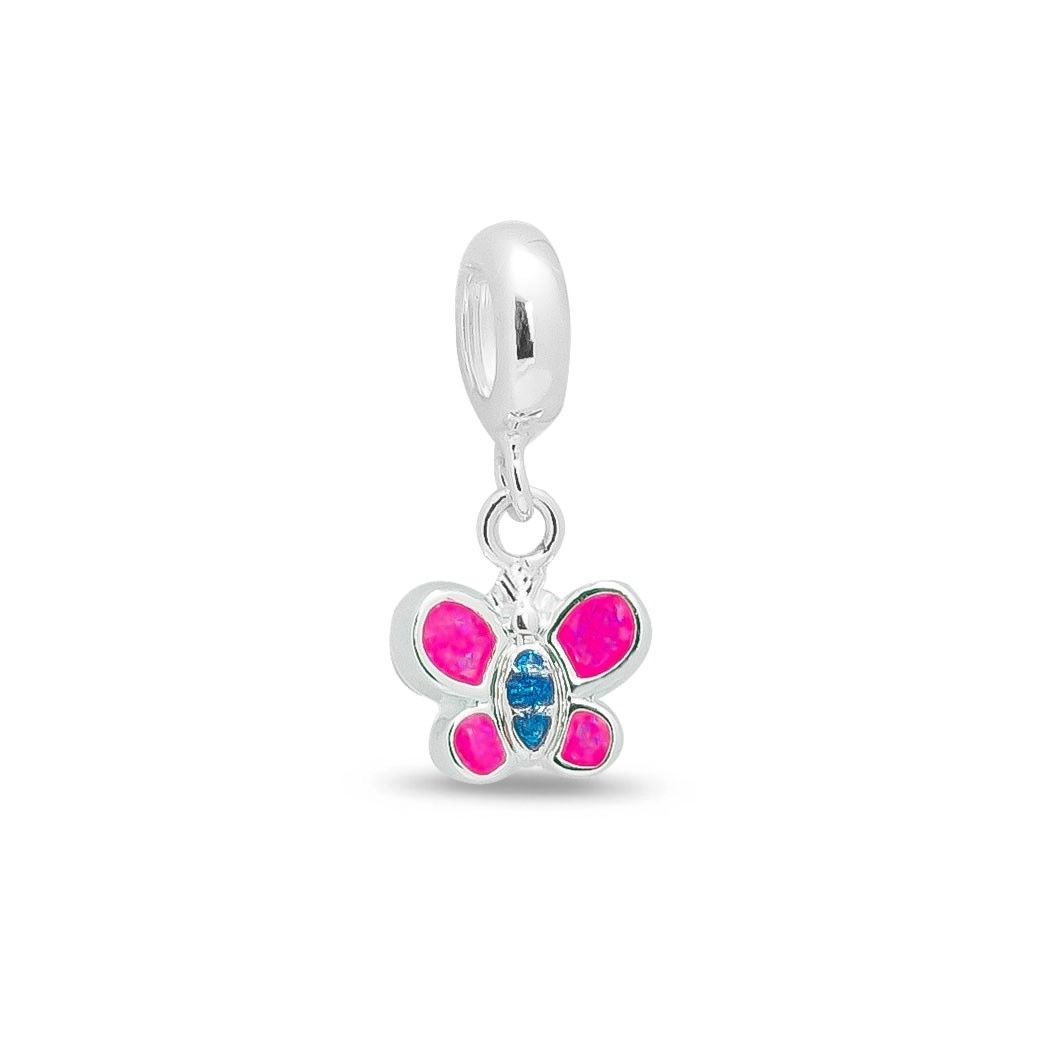 Berloque de Prata Leve Symbol Infantil Borboleta Rosa e Azul