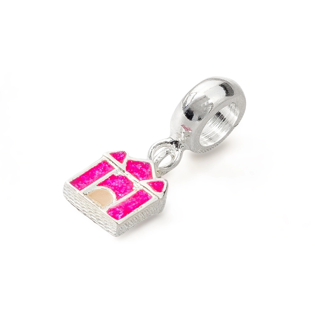 Berloque de Prata Leve Symbol Kids Castelo em Resina Rosa