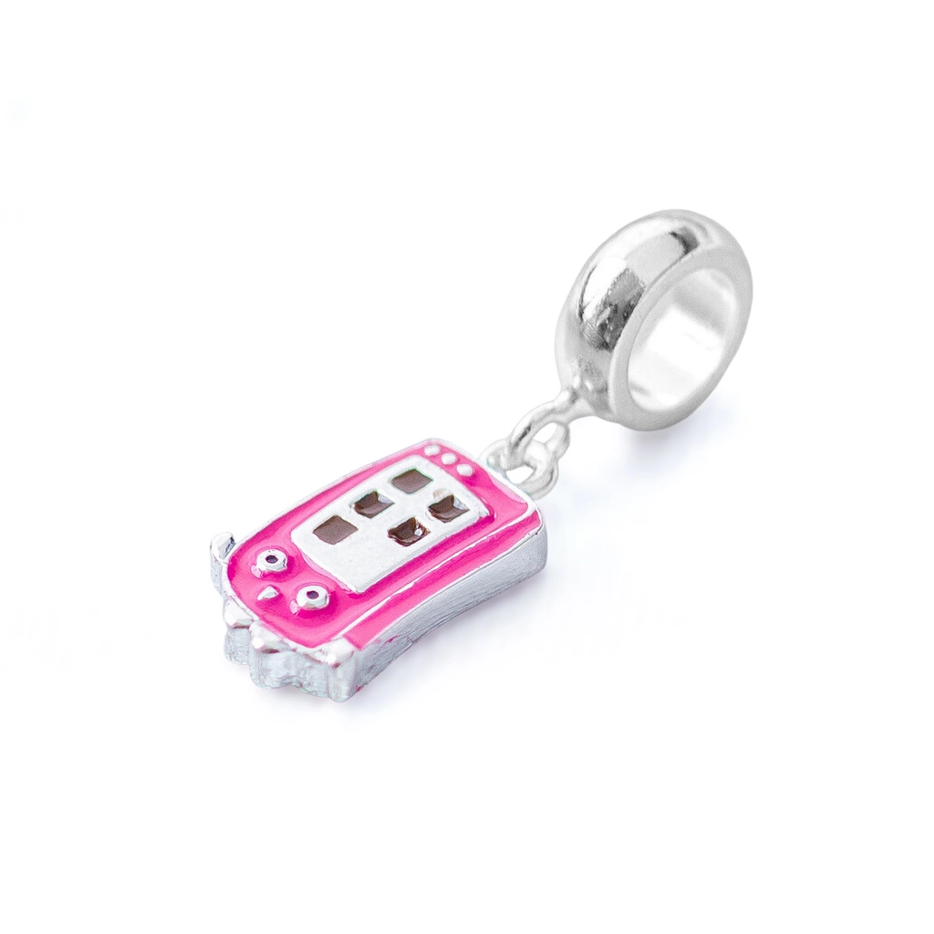 Berloque de Prata Leve Symbol Kids Celular Rosa com Rostinho