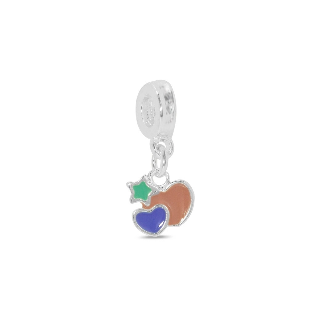 Berloque de Prata Leve Symbol Kids Coração e Estrela Esmaltado
