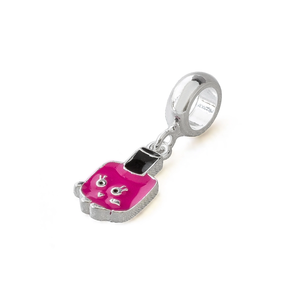 Berloque de Prata Leve Symbol Kids Esmalte Rosa com Rostinho