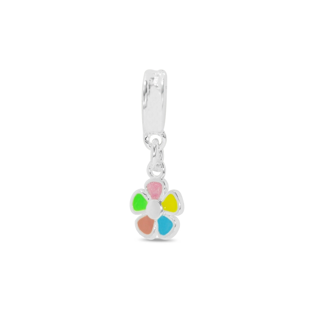 Berloque de Prata Leve Symbol Kids Flor Esmaltada