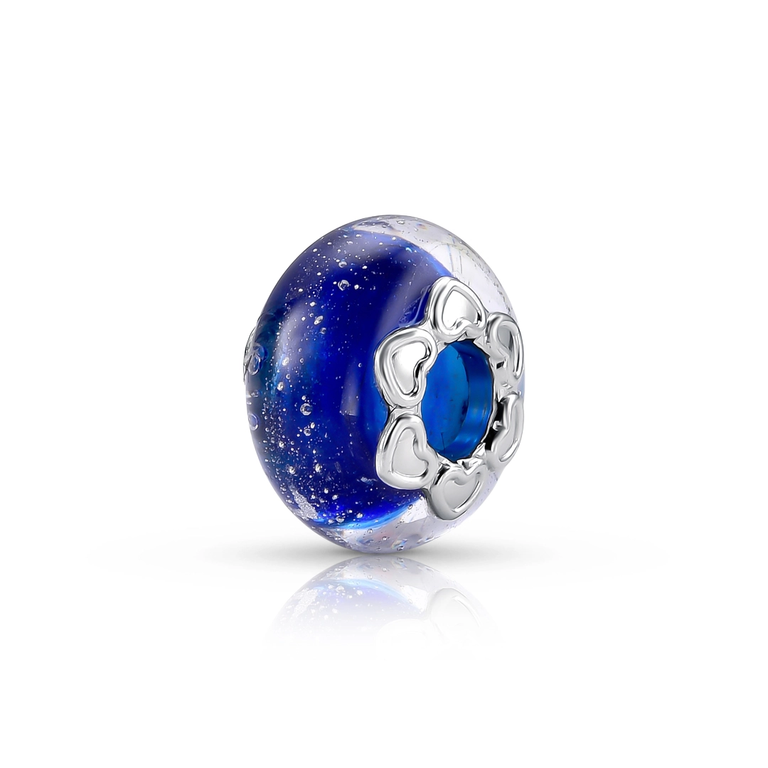 Berloque de Prata Separador Murano Azul com Glitter