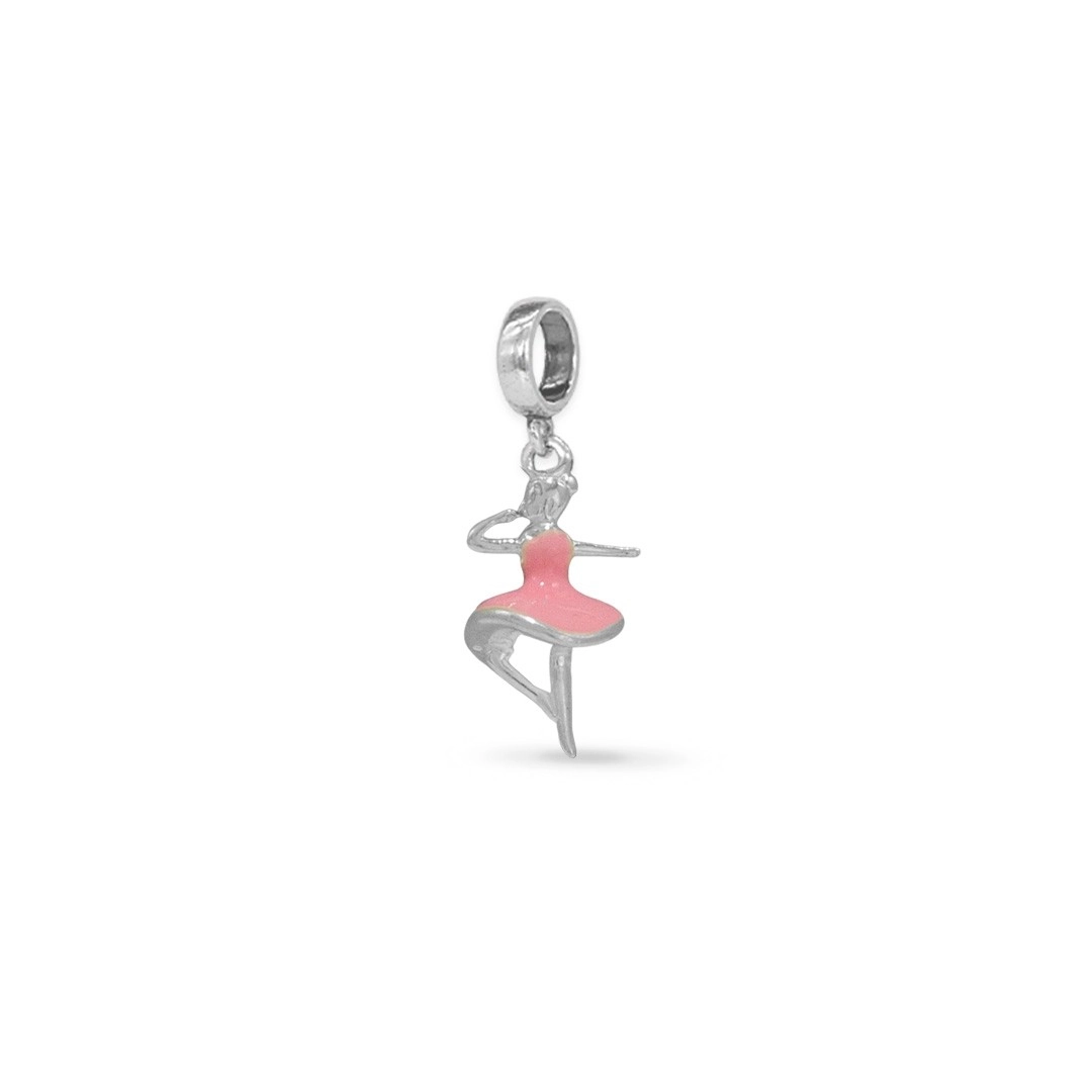Berloque de Prata Symbol Bailarina Rosa Esmaltada