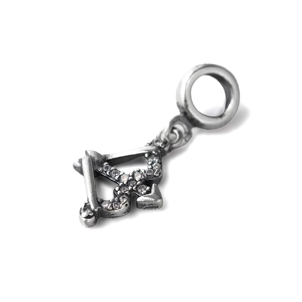 Berloque de Prata Symbol Balanço Arco e Flecha com Zircônia Cristal