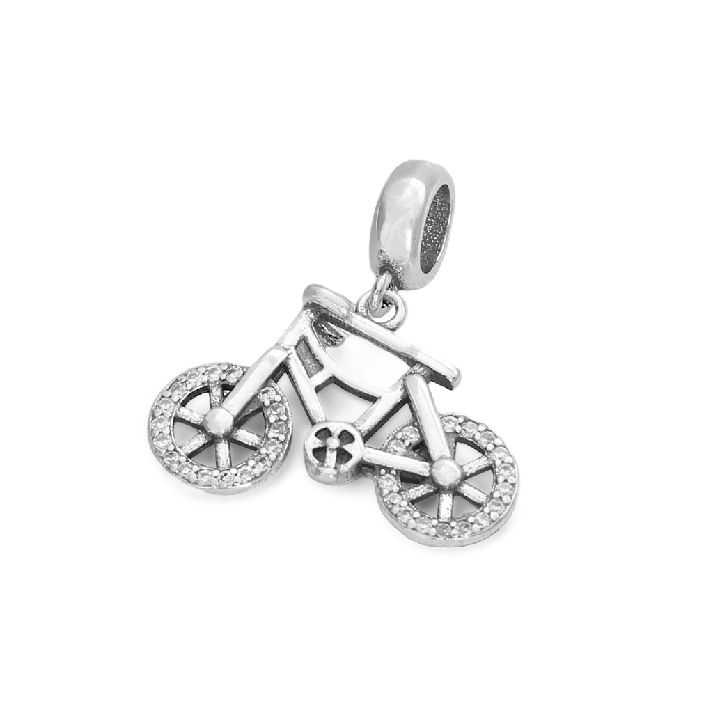 Berloque de Prata Symbol Balanço Bicicleta com Zircônia Cristal