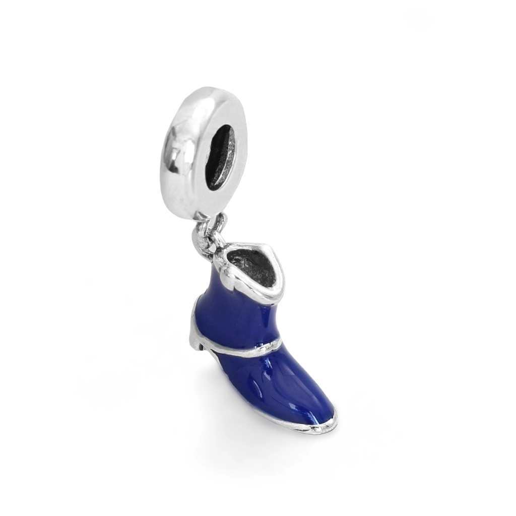 Berloque de Prata Symbol Balanço Bota com Resina Azul