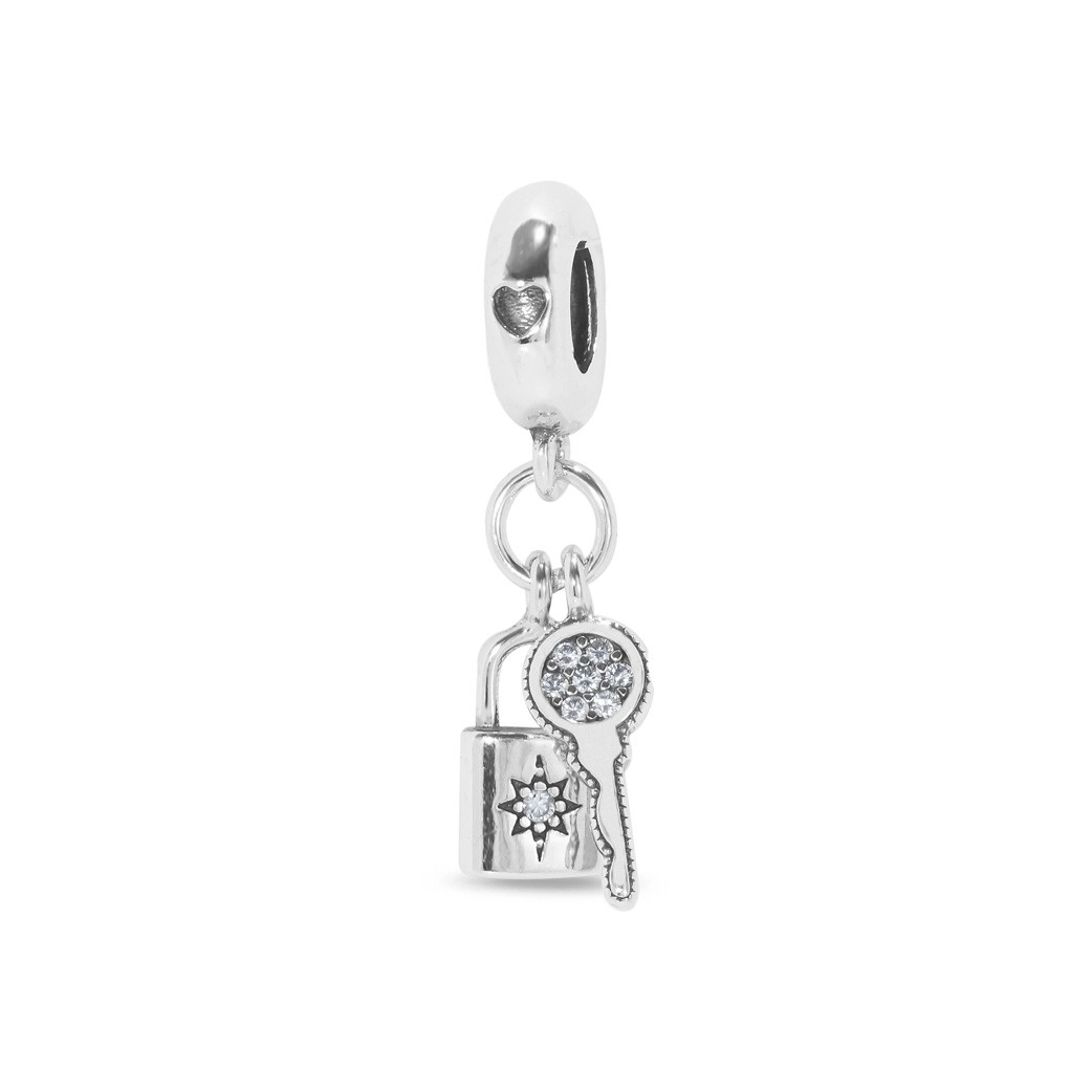 Berloque de Prata Symbol Balanço Chave e Cadeado com Zircônia Cristal
