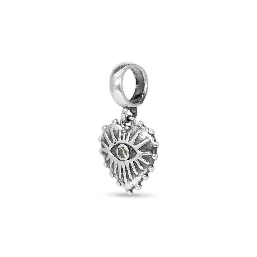 Berloque de Prata Symbol Balanço Coração com Olho Grego e Zircônia Cristal