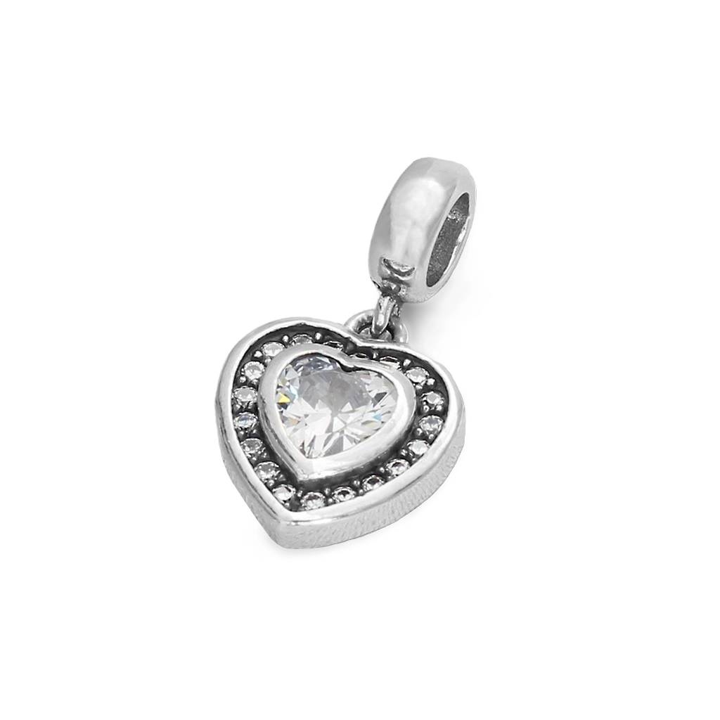 Berloque de Prata Symbol Balanço Coração com Zircônia Cristal