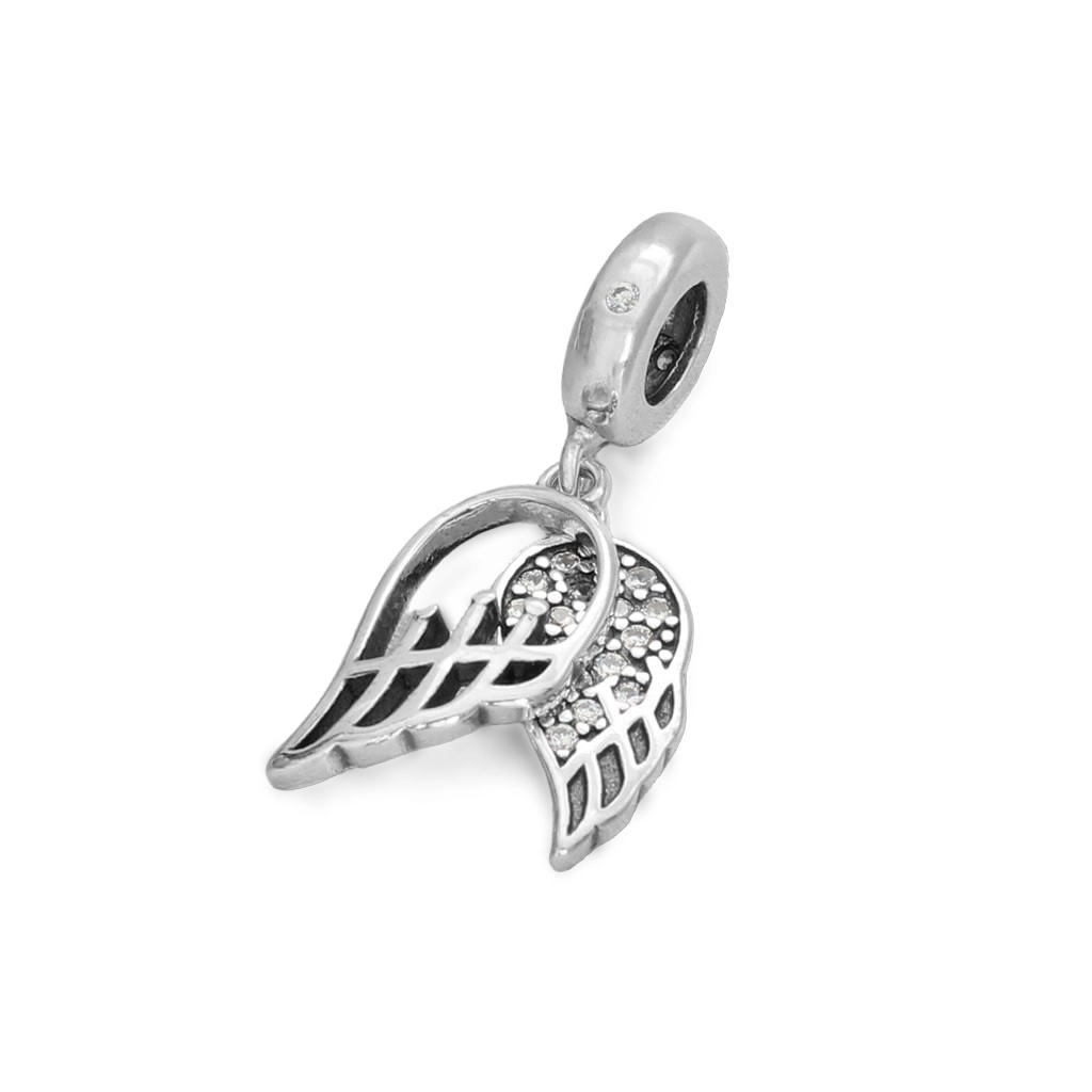 Berloque de Prata Symbol Balanço Duplo Asa com Zircônia Cristal