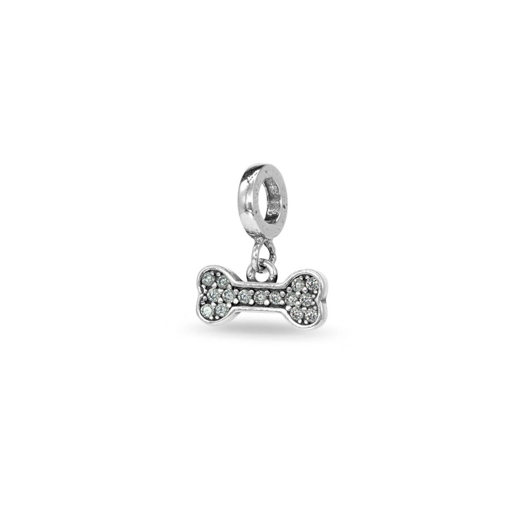 Berloque de Prata Symbol Balanço Osso Envelhecido com Zircônia Cristal