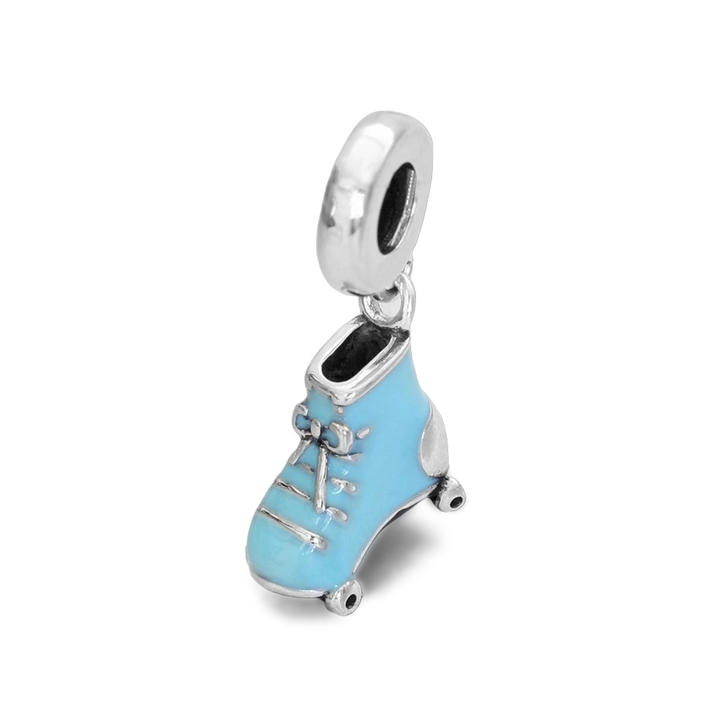 Berloque de Prata Symbol Balanço Patins com Resina Azul Claro
